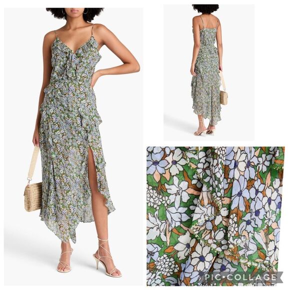 Veronica Beard Dresses & Skirts - VERONICA BEARD Avenel green ruffled floral-print silk-georgette midi dress size